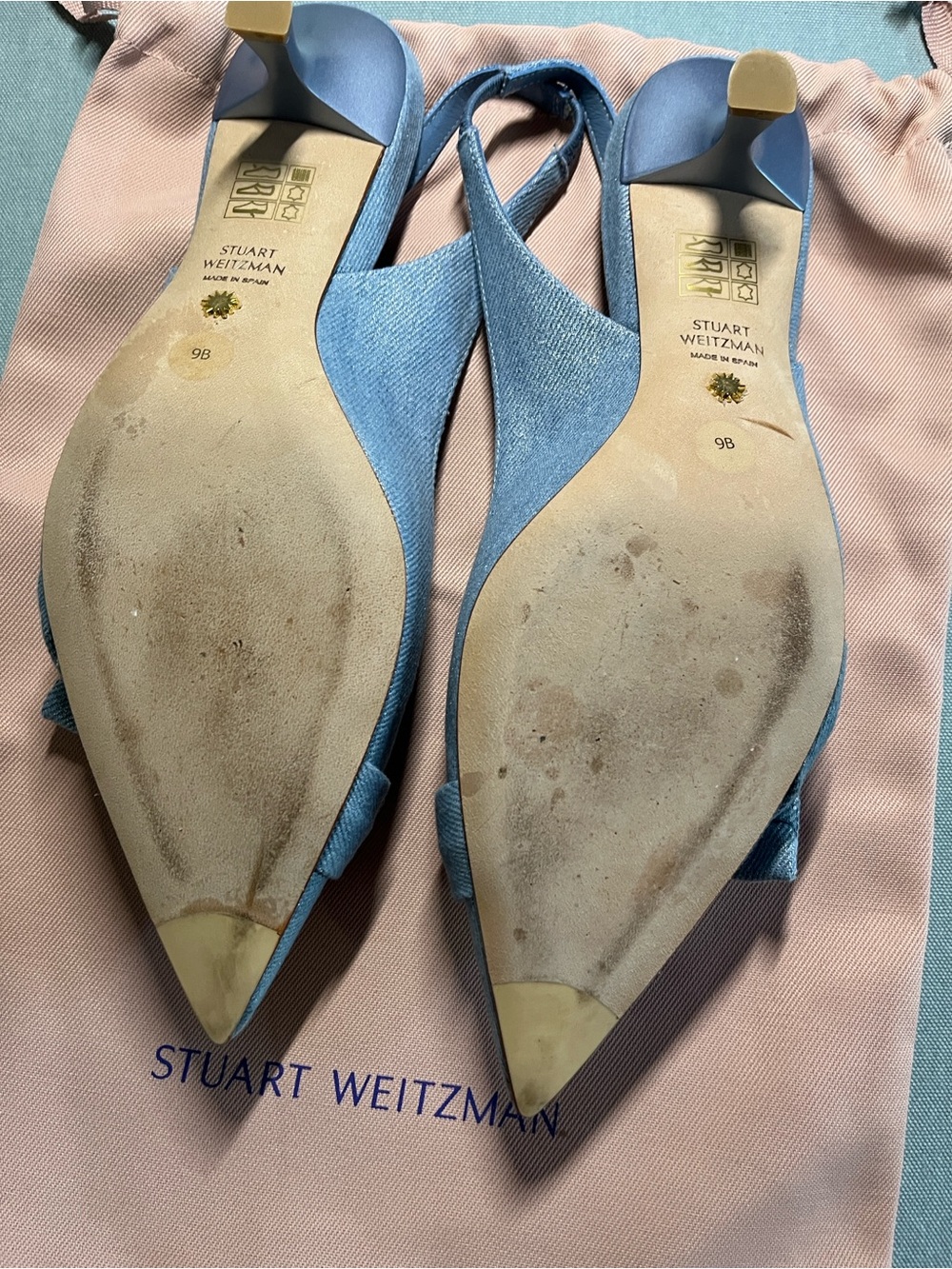 Stuart Weitzman light Blue denim Sofia 50 sling back Pointed Toe Bow Pumps - Picture 5 of 6